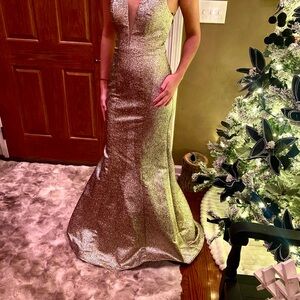 Rose Gold Sleeveless Halter Gown for Prom